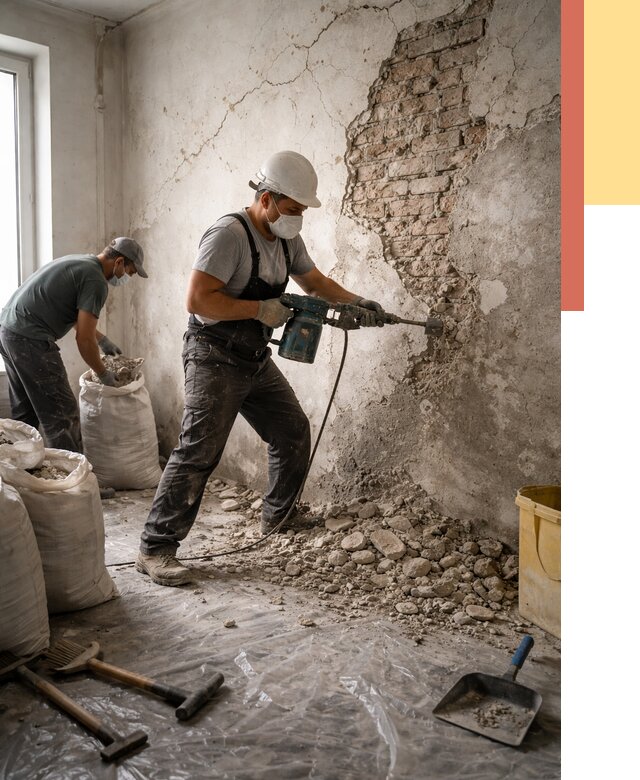 Демонтаж штукатурки со стен в Новом Уренгое от 7487 руб/м² — быстро и недорого | ОТДЕЛОЧНИК-Нвг