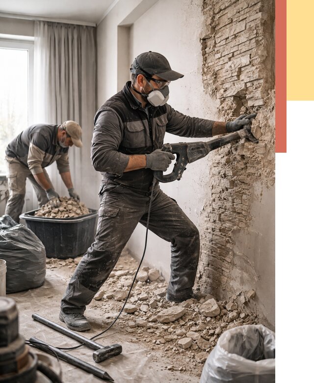 Демонтаж декоративного камня в Новом Уренгое от 1508 руб/м² — быстро и недорого | ОТДЕЛОЧНИК-Нвг