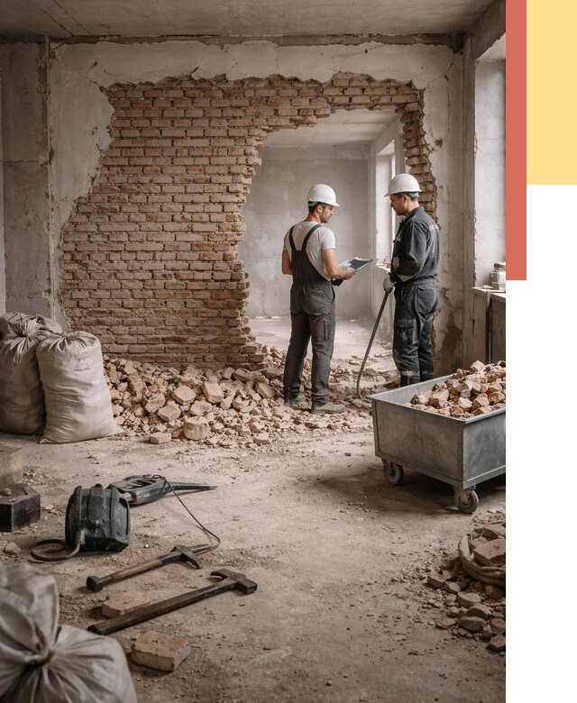 Демонтаж кирпичных стен в Новом Уренгое от 4367 руб. — быстро, недорого, под ключ | ОТДЕЛОЧНИК-Нвг