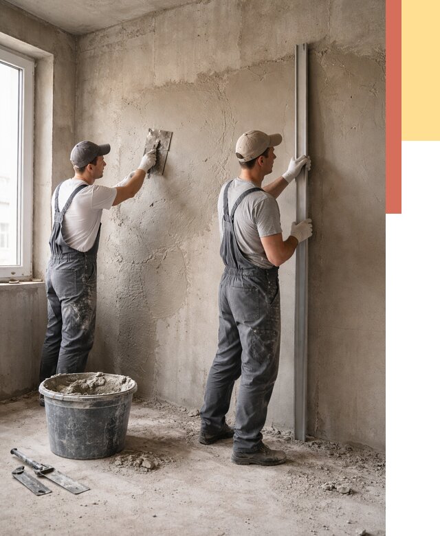 Штукатурка бетонных стен в Новом Уренгое от 4679 руб/м² — качественно и быстро | ОТДЕЛОЧНИК-Нвг