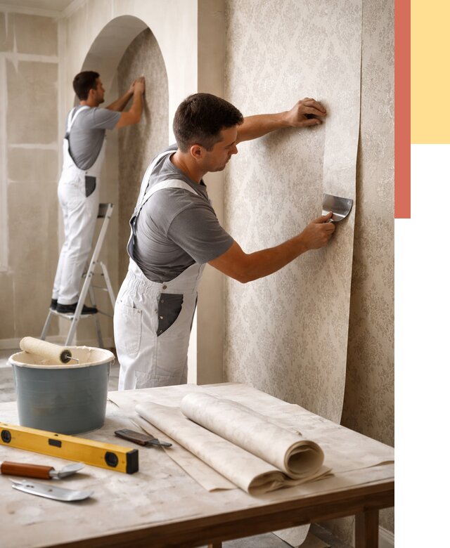 Поклейка обоев на сложные стены в Новом Уренгое от 2911 руб. под ключ | ОТДЕЛОЧНИК-Нвг