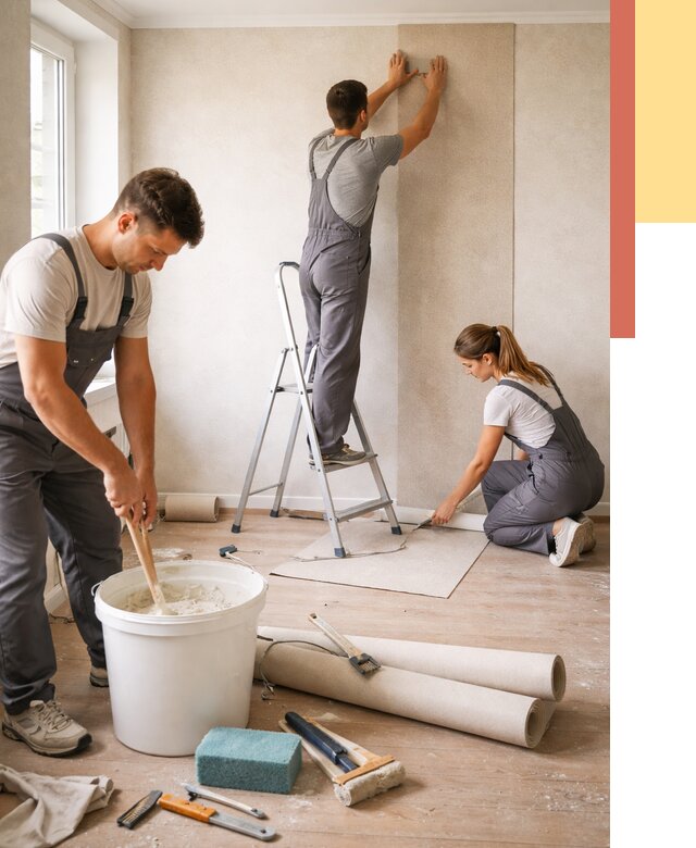 Оклейка стен обоями в Новом Уренгое от 3639 руб/м2 — быстро и недорого | ОТДЕЛОЧНИК-Нвг