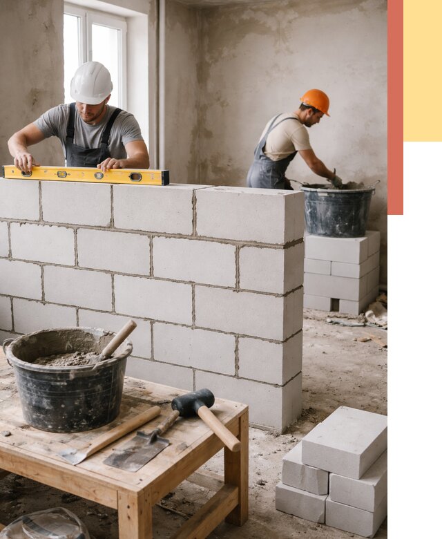 Кладка перегородок из газобетона в Новом Уренгое от 3327 руб. под ключ | ОТДЕЛОЧНИК-Нвг