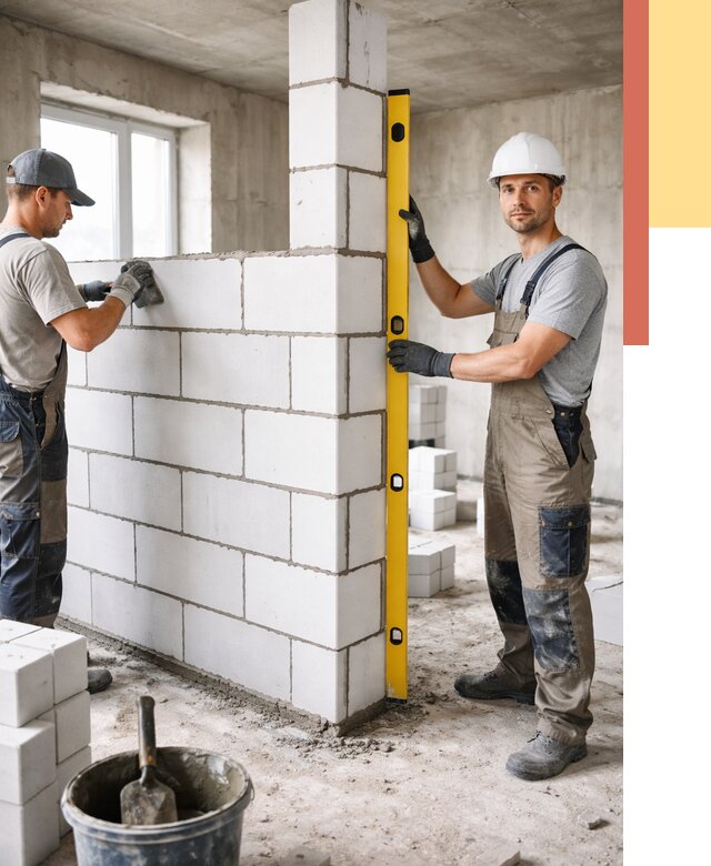 Кладка перегородок из пеноблока в Новом Уренгое от 1872 руб. под ключ | ОТДЕЛОЧНИК-Нвг