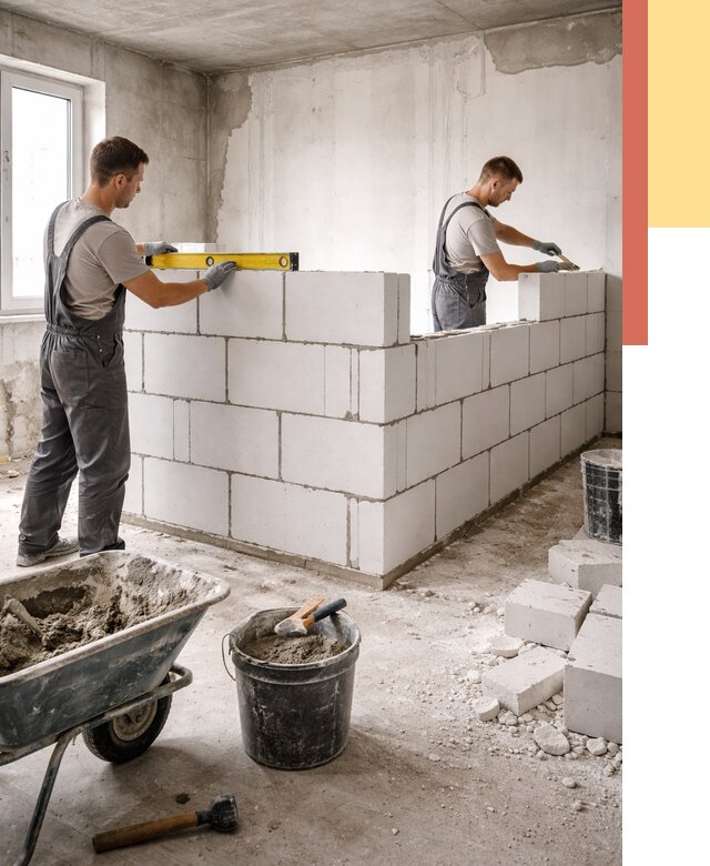 Кладка перегородок из ПГП в Новом Уренгое от 2600 руб./м2 — монтаж и возведение под ключ | ОТДЕЛОЧНИК-Нвг