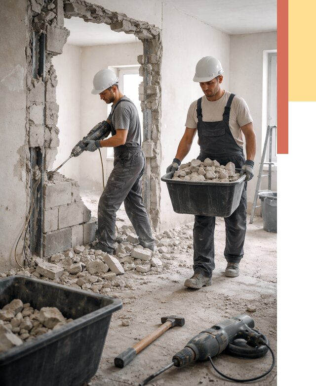 Демонтаж блоковых перегородок в Новом Уренгое от 3899 руб. — быстро и недорого | ОТДЕЛОЧНИК-Нвг