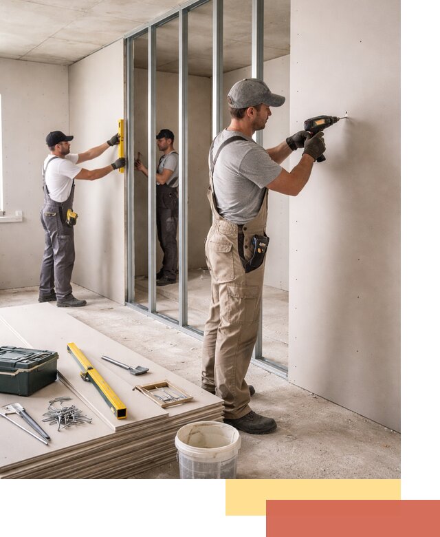 Однослойная перегородка из гипсокартона в Новом Уренгое под ключ, монтаж и отделка