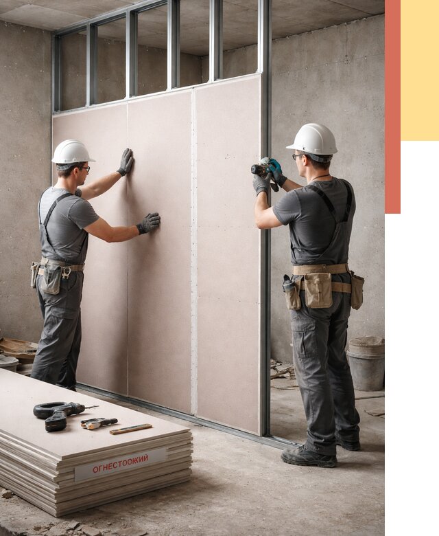 Перегородка из огнестойкого гипсокартона в Новом Уренгое от 1924 руб. под ключ | ОТДЕЛОЧНИК-Нвг