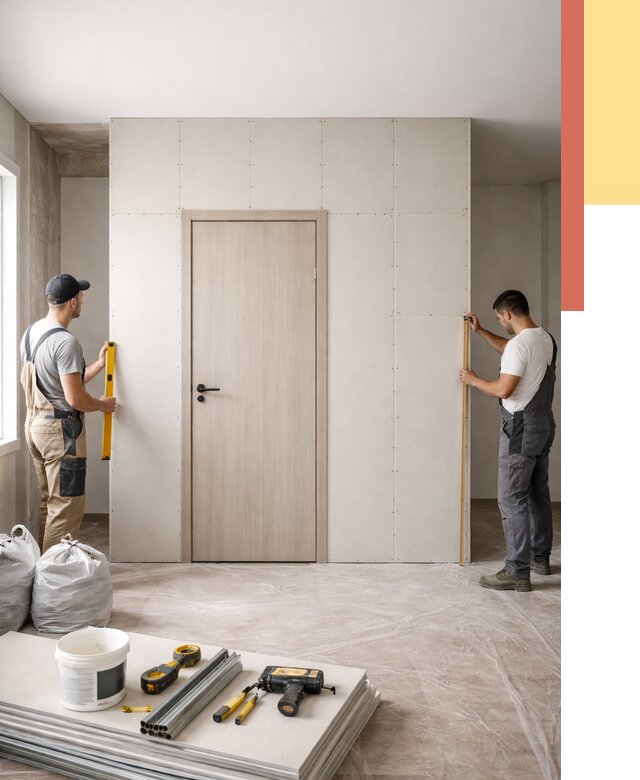 Перегородка из гипсокартона с дверью в Новом Уренгое от 4679 руб. под ключ | ОТДЕЛОЧНИК-Нвг