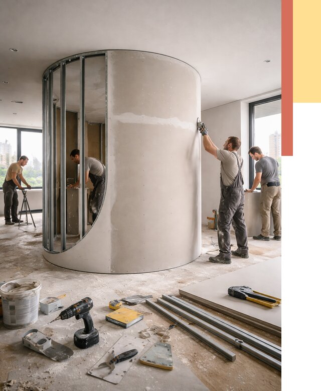 Радиусная перегородка из гипсокартона в Новом Уренгое от 3015 руб. под ключ | ОТДЕЛОЧНИК-Нвг