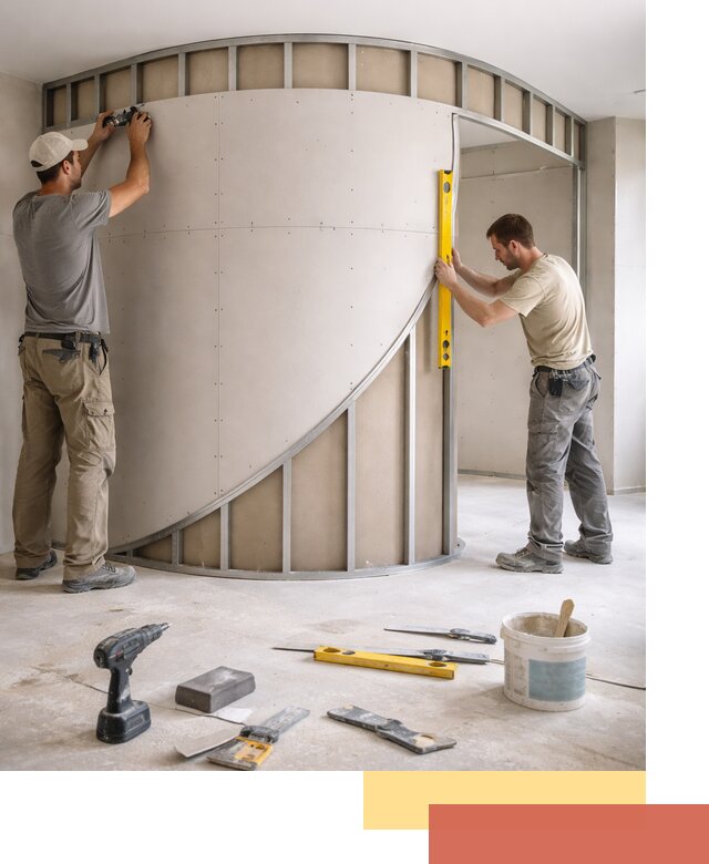 Радиусная перегородка из гипсокартона в Новом Уренгое под ключ