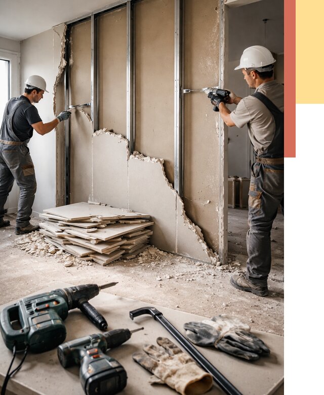 Демонтаж перегородки из гипсокартона в Новом Уренгое от 1248 руб. быстро и недорого | ОТДЕЛОЧНИК-Нвг