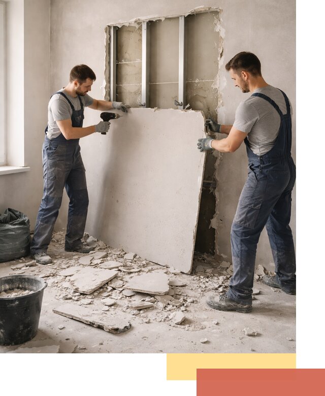 Демонтаж перегородки из гипсокартона в Новом Уренгое быстрый и аккуратный