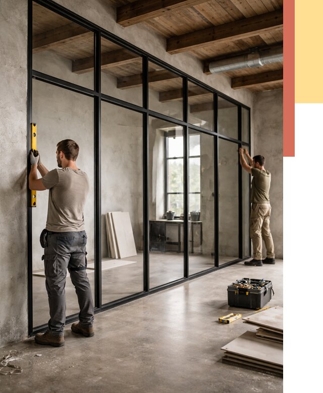 Стеклянные перегородки лофт в Новом Уренгое от 10918 руб. под ключ | ОТДЕЛОЧНИК-Нвг