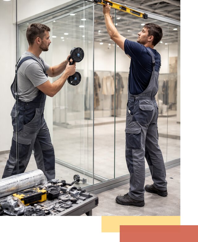 Стеклянные перегородки для магазинов в Новом Уренгое — монтаж и установка