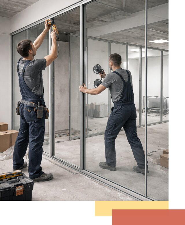 Алюминиевые перегородки со стеклом в Новом Уренгое — изготовление и монтаж