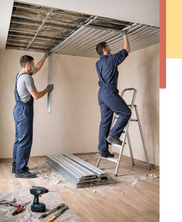 Демонтаж реечного потолка в Новом Уренгое от 4679 руб. быстро и недорого | ОТДЕЛОЧНИК-Нвг