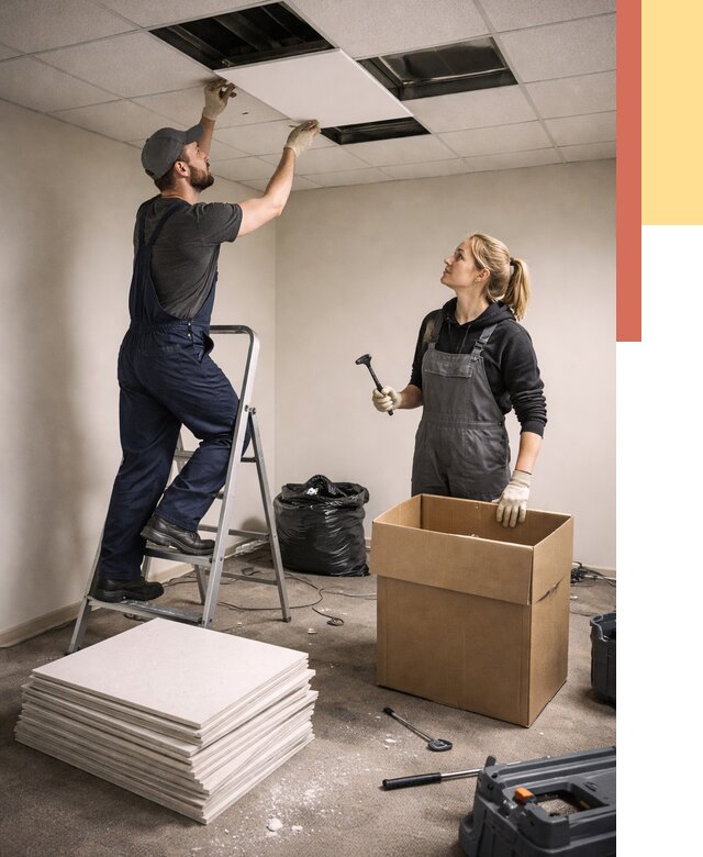 Демонтаж потолочной плитки в Новом Уренгое от 4679 руб. быстро и недорого | ОТДЕЛОЧНИК-Нвг