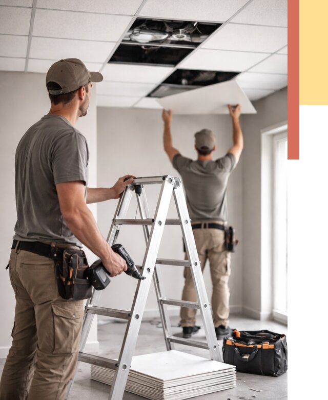 Обслуживание подвесного потолка в Новом Уренгое от 3639 руб. — быстро и недорого | ОТДЕЛОЧНИК-Нвг