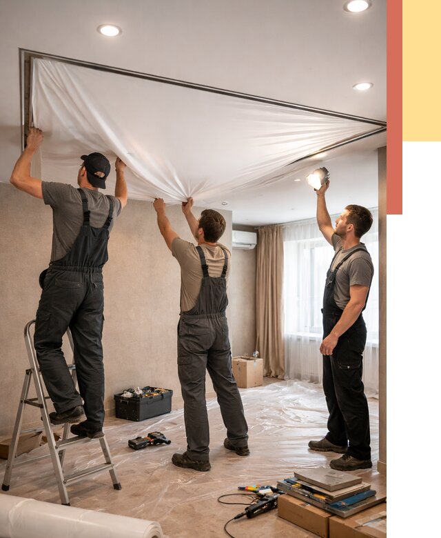 Монтаж ПВХ натяжного потолка в Новом Уренгое от 3639 руб. под ключ | ОТДЕЛОЧНИК-Нвг