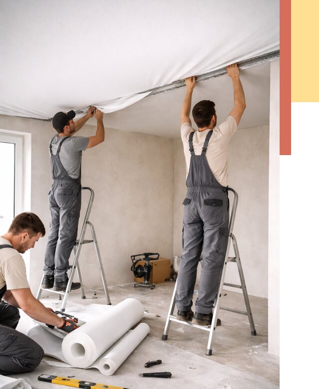 Монтаж тканевого натяжного потолка в Новом Уренгое от 3639 руб. под ключ | ОТДЕЛОЧНИК-Нвг