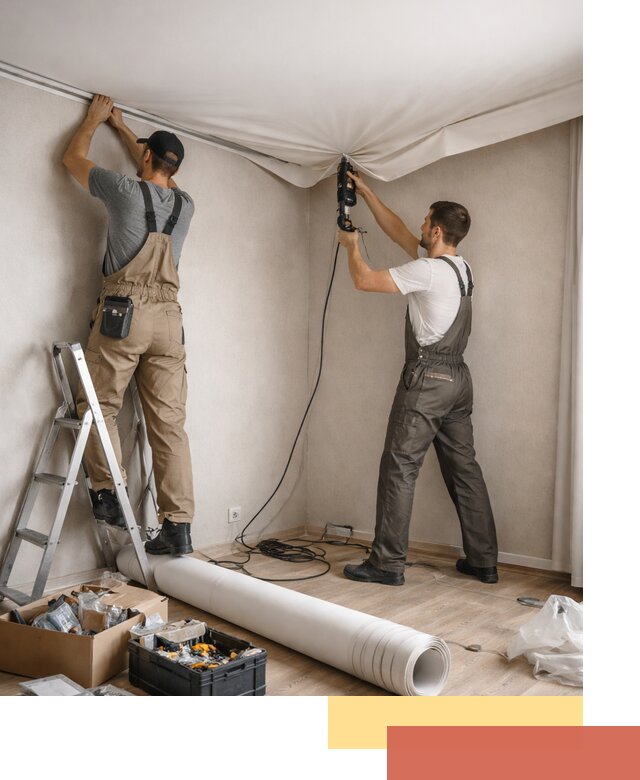 Монтаж цветного натяжного потолка в Новом Уренгое за один день