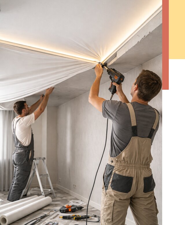 Монтаж натяжного потолка с подсветкой в Новом Уренгое от 988 руб. | ОТДЕЛОЧНИК-Нвг