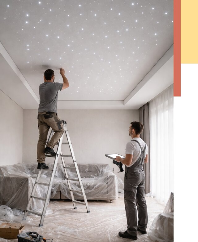 Монтаж натяжного потолка «звездное небо» в Новом Уренгое от 6759 руб. | ОТДЕЛОЧНИК-Нвг