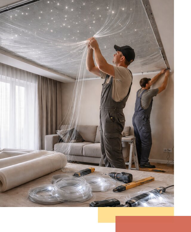 Монтаж натяжного потолка «Звездное небо» в Новом Уренгое