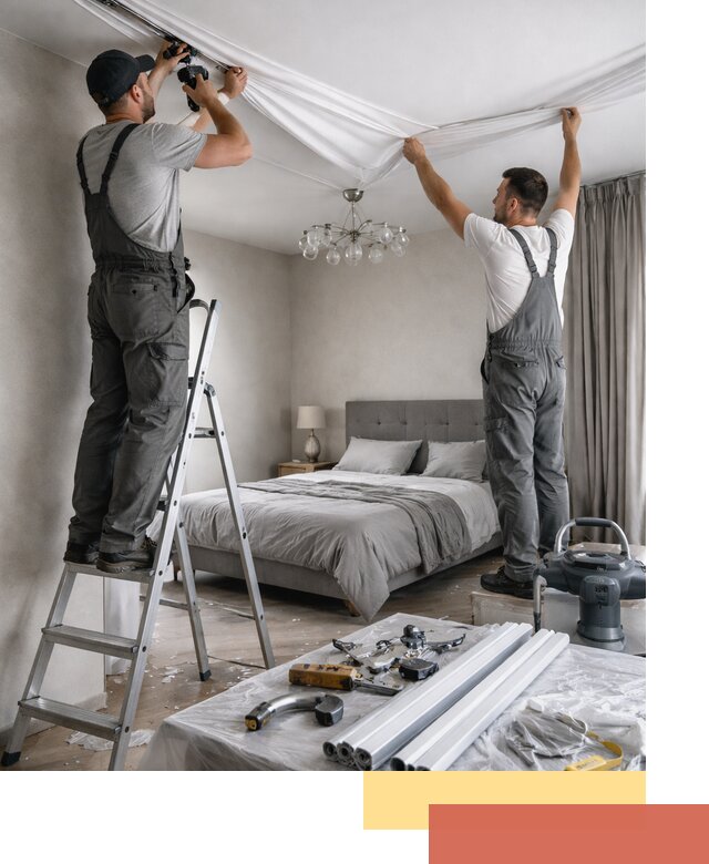 Монтаж натяжного потолка в спальне в Новом Уренгое