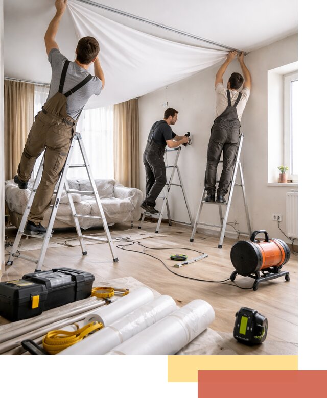 Монтаж натяжного потолка в гостиной в Новом Уренгое