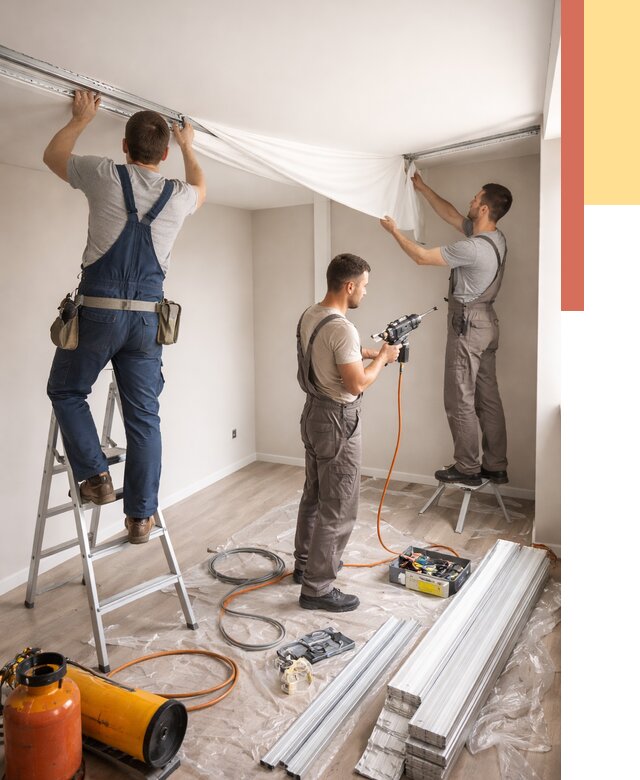 Монтаж натяжного потолка в студии в Новом Уренгое от 5719 руб. — быстро и недорого | ОТДЕЛОЧНИК-Нвг