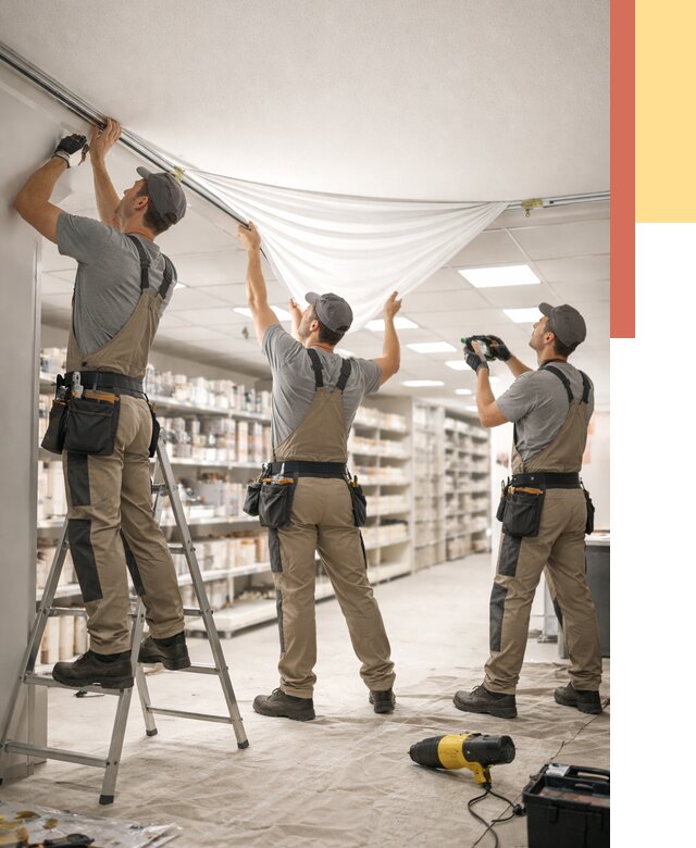 Монтаж натяжного потолка в магазине в Новом Уренгое от 4679 руб. быстро и недорого | ОТДЕЛОЧНИК-Нвг