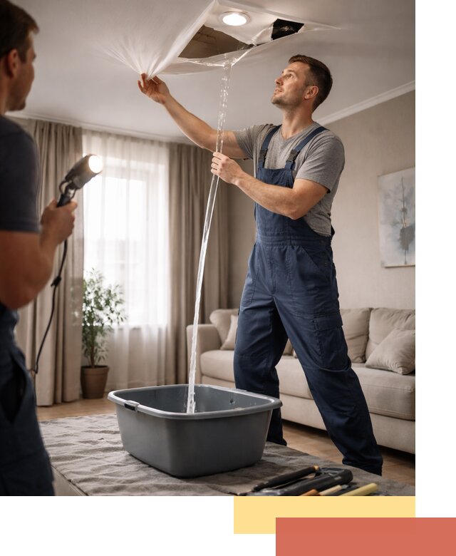 Слив воды с натяжного потолка в Новом Уренгое быстро и аккуратно