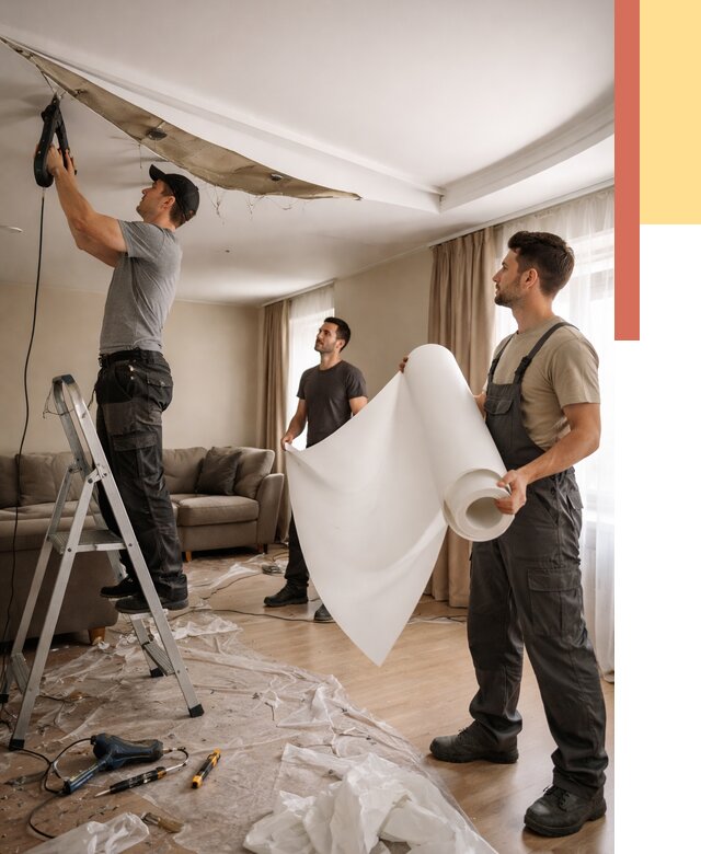 Замена полотна натяжного потолка в Новом Уренгое от 9878 руб. быстро и недорого | ОТДЕЛОЧНИК-Нвг