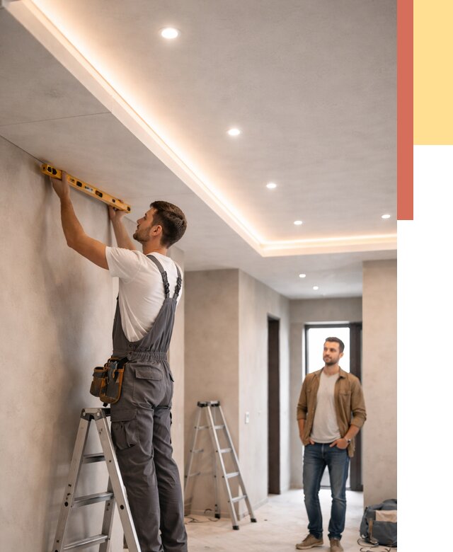 Потолок из гипсокартона с подсветкой в Новом Уренгое от 780 руб./м2 под ключ | ОТДЕЛОЧНИК-Нвг