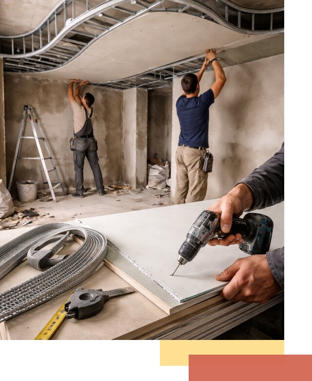 Криволинейный потолок из гипсокартона в Новом Уренгое — монтаж и отделка