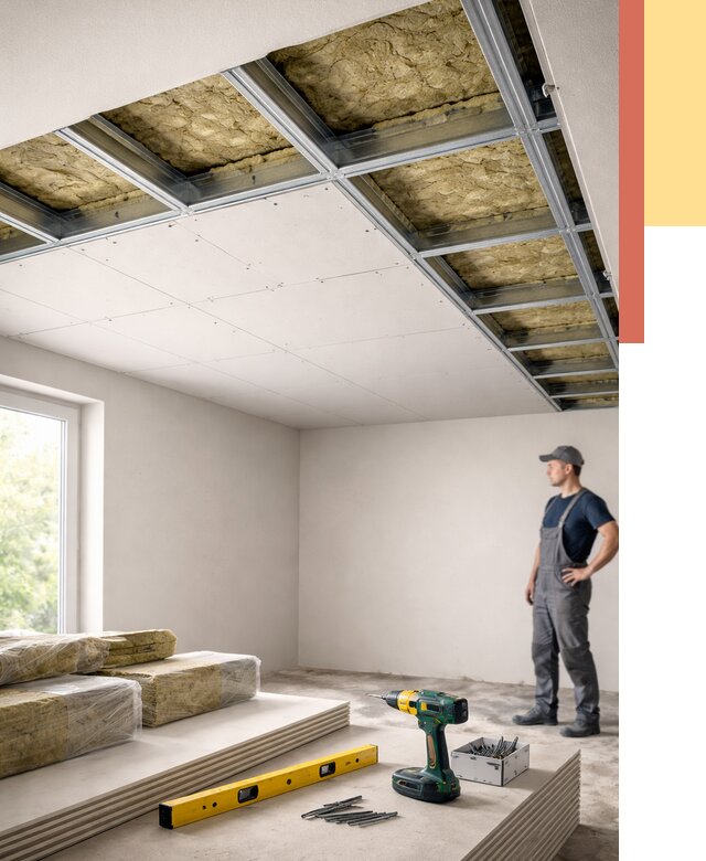 Звукоизоляция потолка ГКЛ в Новом Уренгое от 988 руб. — монтаж под ключ | ОТДЕЛОЧНИК-Нвг