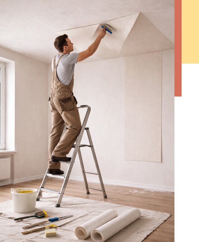 Поклейка обоев на потолок в Новом Уренгое от 4679 руб. быстро и недорого | ОТДЕЛОЧНИК-Нвг